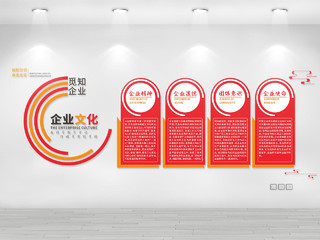 红色简约企业文化墙展板